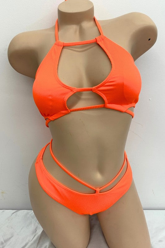 Cutout Strappy Solid Bikini S-M-L 3 pcs 1 pack
