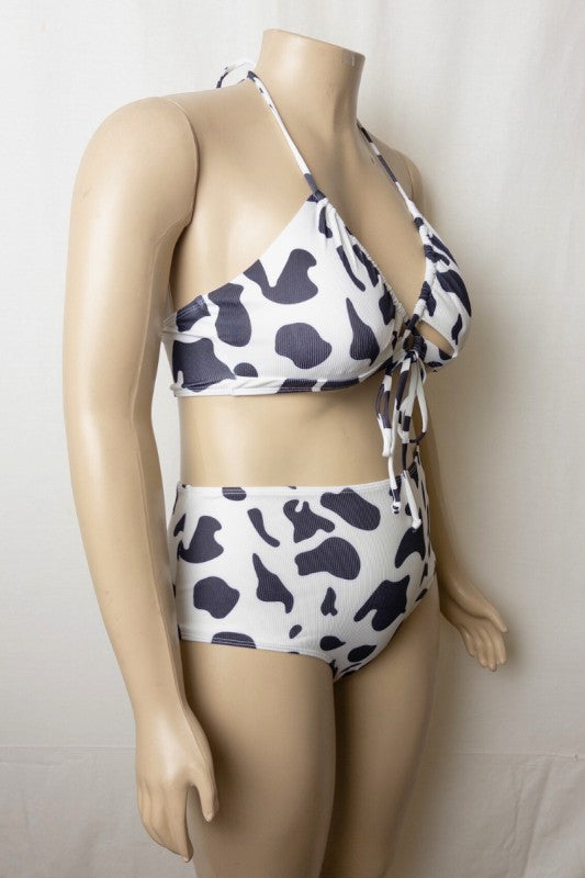 Moo Cow Print Plus Size High-Waisted Bikini Set 4 pcs pack