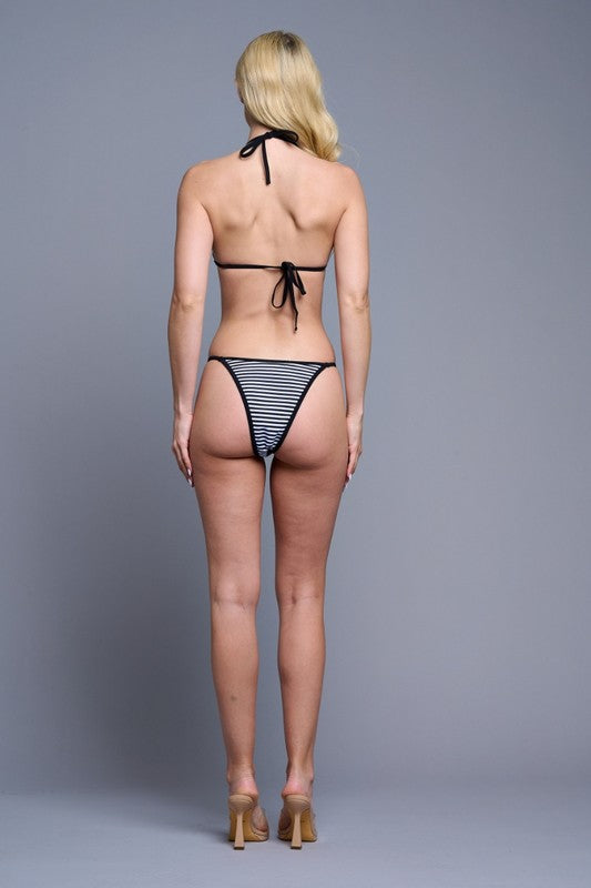 Black & White Striped Floral Bikini Set S-XL 4 pcs 1 pack