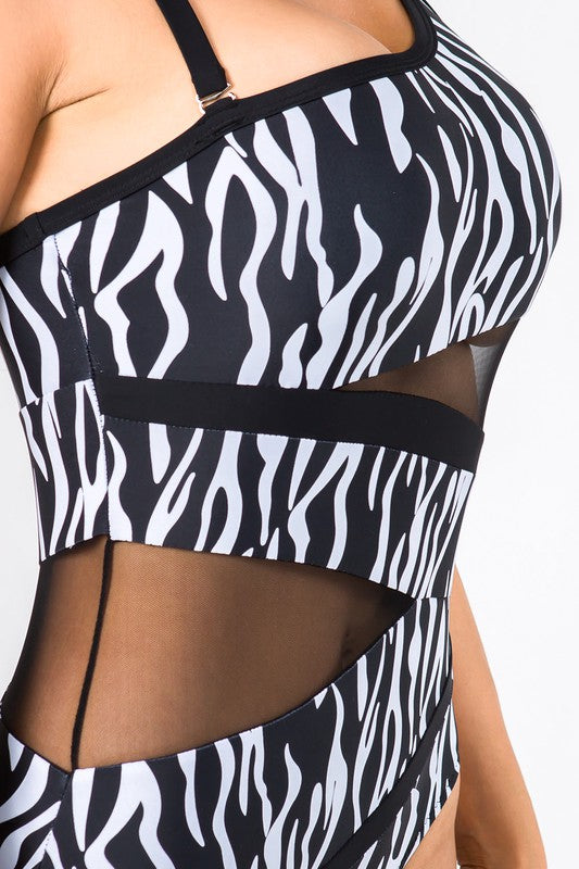 Zebra Print Mesh One Piece Swimsuit S1-M1-L1 3 pcs 1 pack