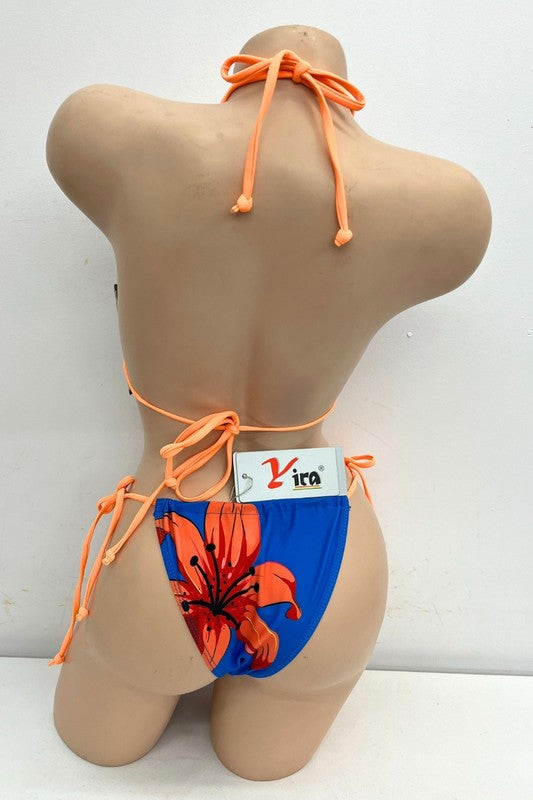 Tropical Flower Halter Bikini Set S1-M1-L1 3 pcs 1 pack