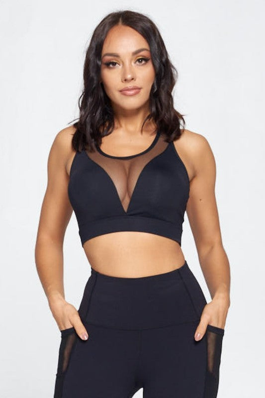Strappy Back Mesh V-neck Bra TopS2-M2-L2 6 pcs 1 pack