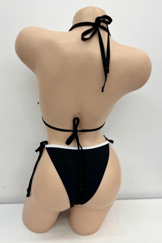 White Trim Bikini Set with Bow Details S-M-L 3 pcs 1 pack