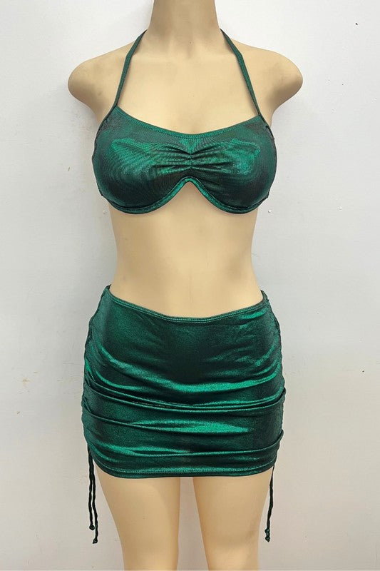 3 pcs Metallic Chain Bikini and Side String Skirt S-M-L 3 pcs 1 pack