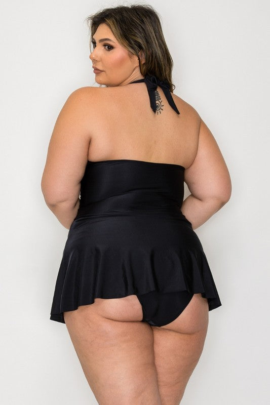 Plus Solid Swimsuit with Skirted Bottom 1XL-4XL 4 pcs 1 pack