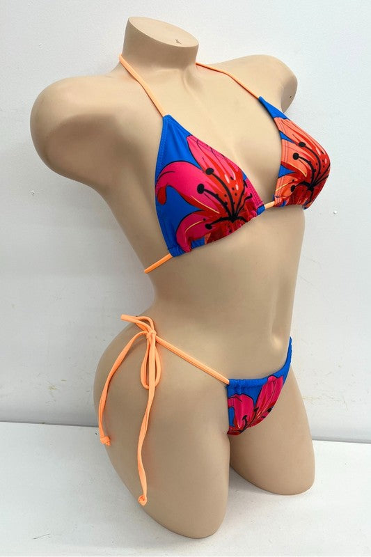 Tropical Flower Halter Bikini Set S1-M1-L1 3 pcs 1 pack