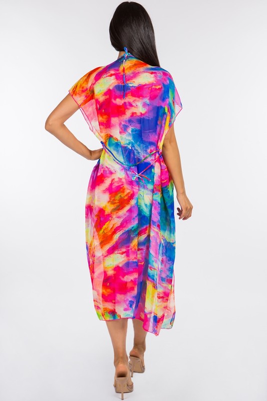 Liquid tie-dye bikini and matching sheer cover-up S-M-L 3 set 1 pack