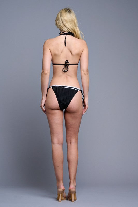 Black Lace-Trim Bikini Set Flirty & Chic Swimwear S-M-L 3 pcs 1 pack
