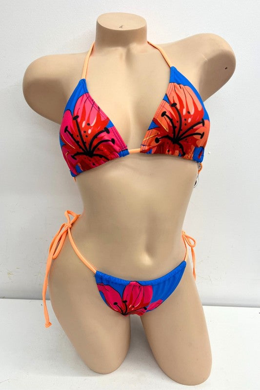 Tropical Flower Halter Bikini Set S1-M1-L1 3 pcs 1 pack