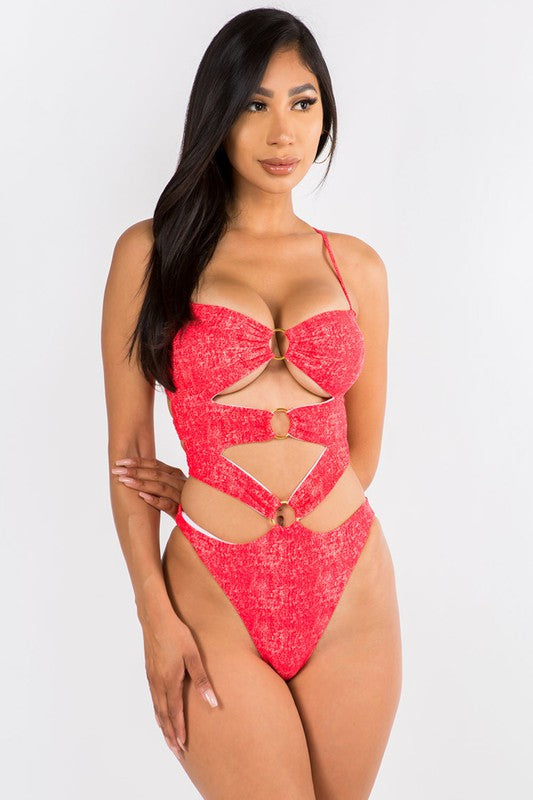 Trendy Cutout Denim Wash One-Piece Swimsuit S1-M1-L1 3pcs 1 Pack
