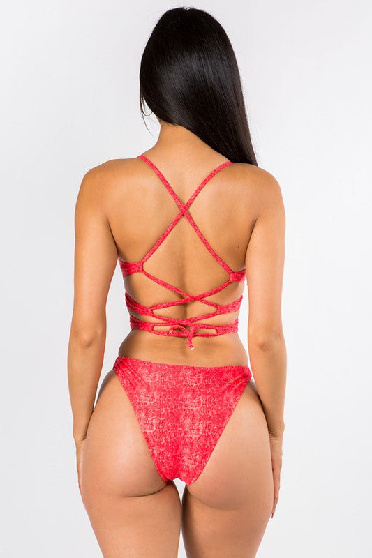 Trendy Cutout Denim Wash One-Piece Swimsuit S1-M1-L1 3pcs 1 Pack