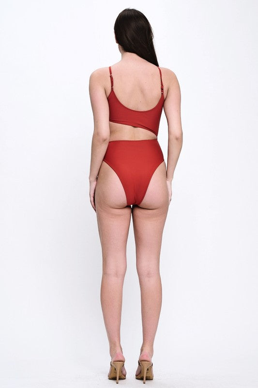 Asymmetric Cutout Halter Solid Swimsuit S1-M1-L1 3pcs 1 Pack