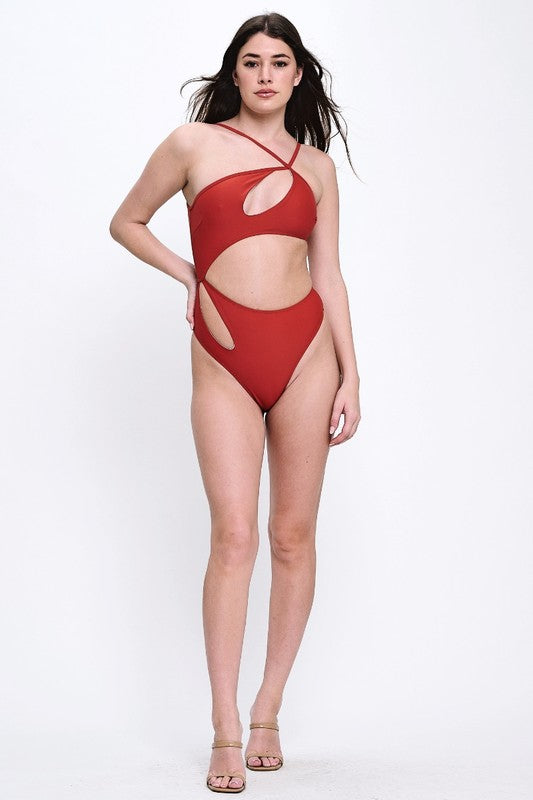 Asymmetric Cutout Halter Solid Swimsuit S1-M1-L1 3pcs 1 Pack