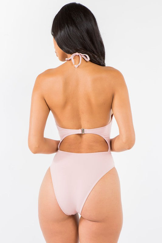 Twist Tie Front Halter Neck Swimsuit S1-M1-L1 3pcs 1 Pack