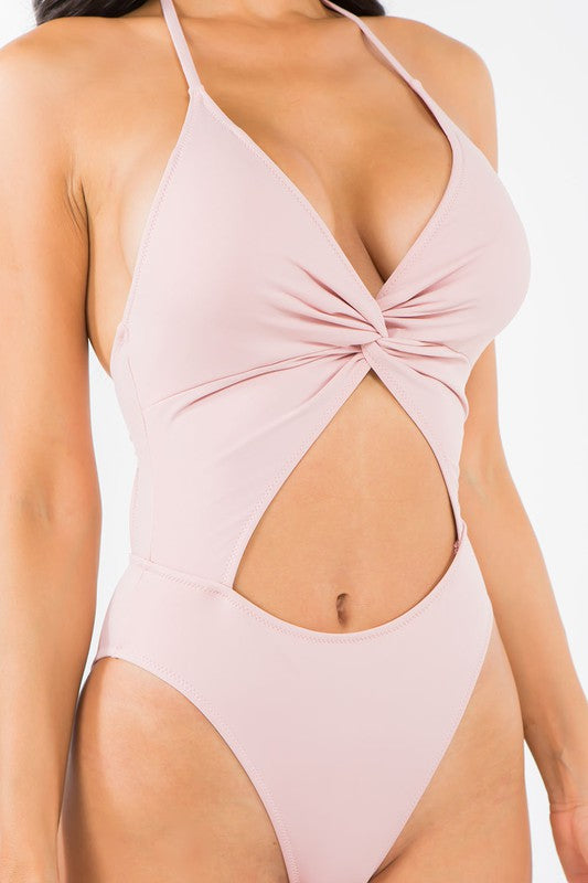 Twist Tie Front Halter Neck Swimsuit S1-M1-L1 3pcs 1 Pack