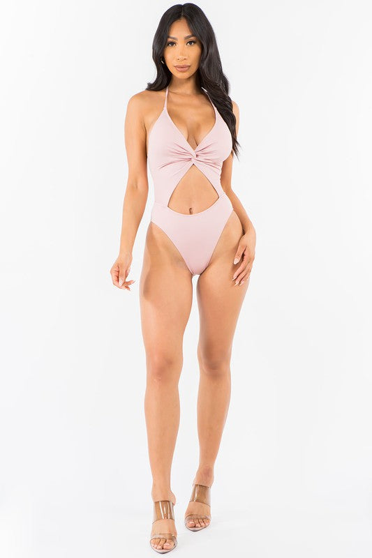 Twist Tie Front Halter Neck Swimsuit S1-M1-L1 3pcs 1 Pack