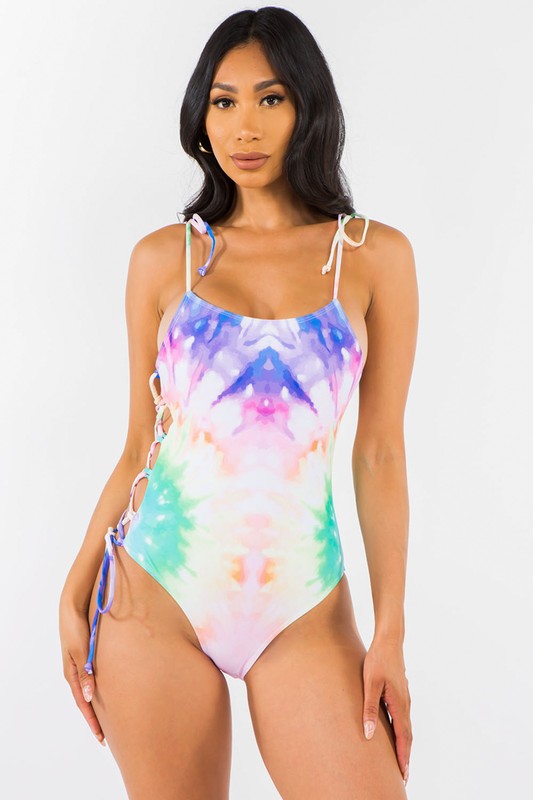 Tie Dye Side Lace Up One Piece Swimsuit S2-M2-L2 6pcs 1 Pack