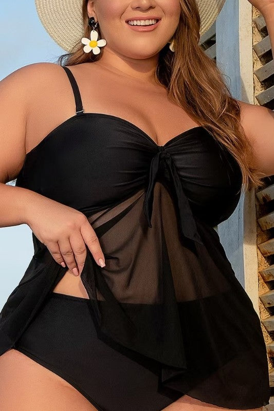 Plus mesh drape top bikini Set 1XL-4XL 4pcs 1 pack
