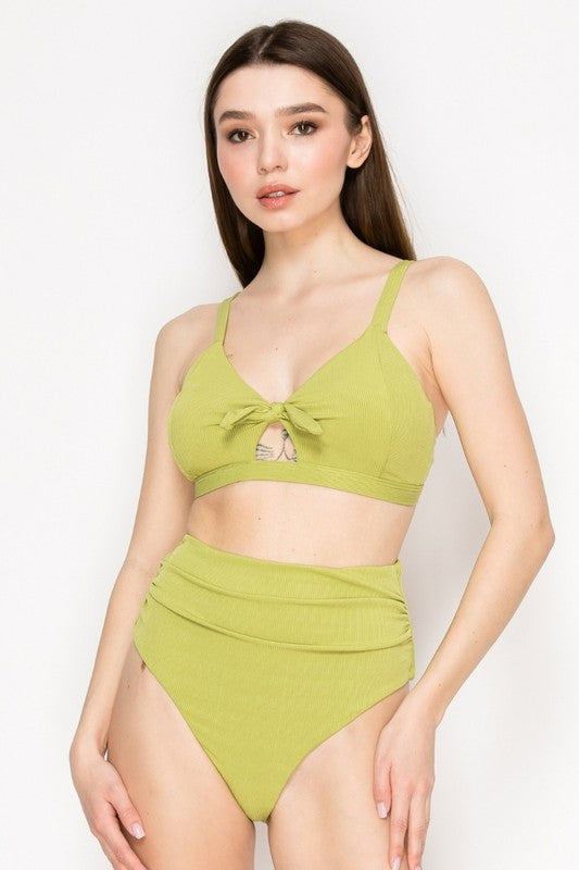Ribbed Solid High-Waisted Bikini Set S1-M1-L1 3pcs 1 Pack