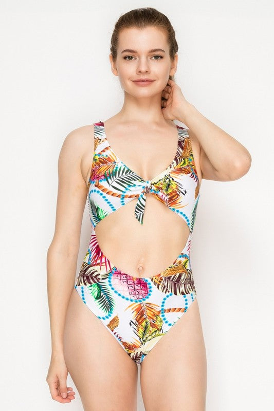 Vibrant Tropical Print One-Piece Swimsuit S1-M1-L1 3pcs 1 Pack