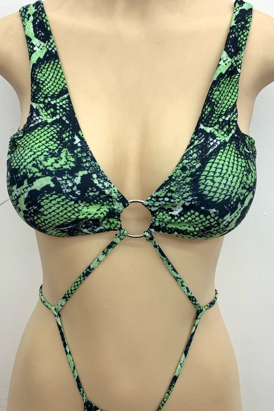 Exotic Snake Print Criss-Cross Monokini S1-M1-L1 3pcs 1 Pack