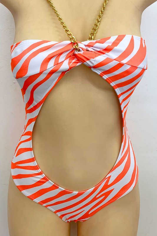 Chic Zebra Print Cutout One-Piece Swimsuit S1-M1-L1 3 pcs 1 Pack