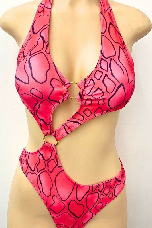 Stylish Cutout Stone Print One-Piece Swimsuit S1-M1-L1 3pcs 1 Pack
