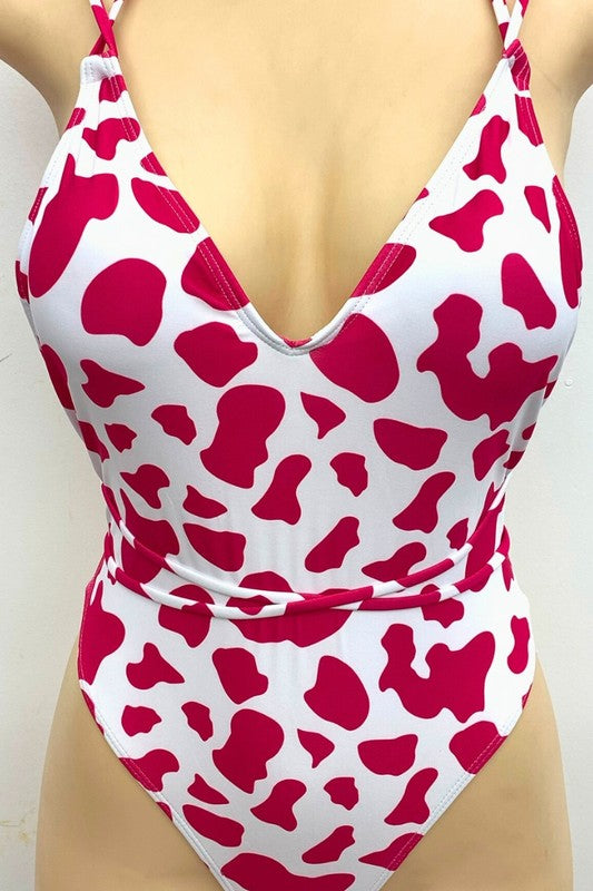 Long Cross Halter String Cow Spot Swimwear S1-M1-L1 3pcs 1 Pack