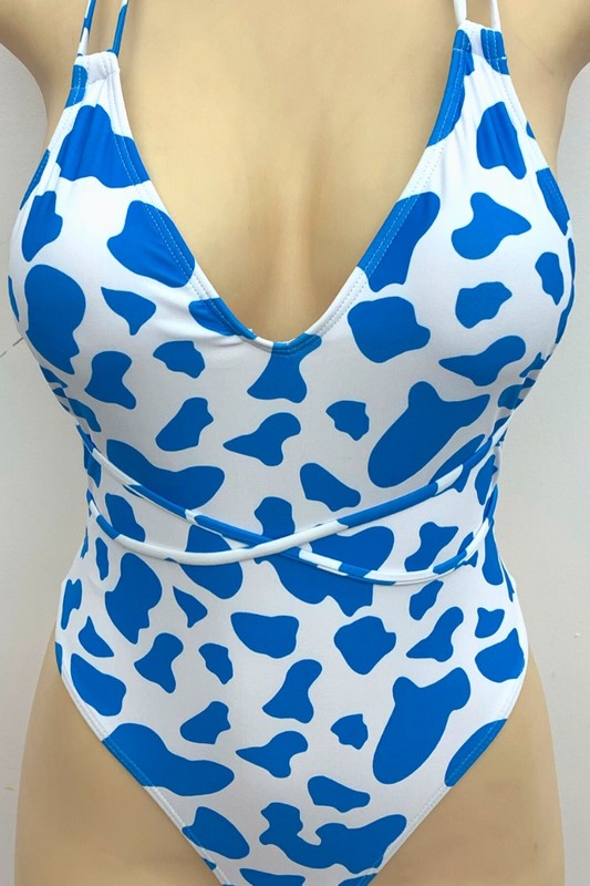 Long Cross Halter String Cow Spot Swimwear S1-M1-L1 3pcs 1 Pack