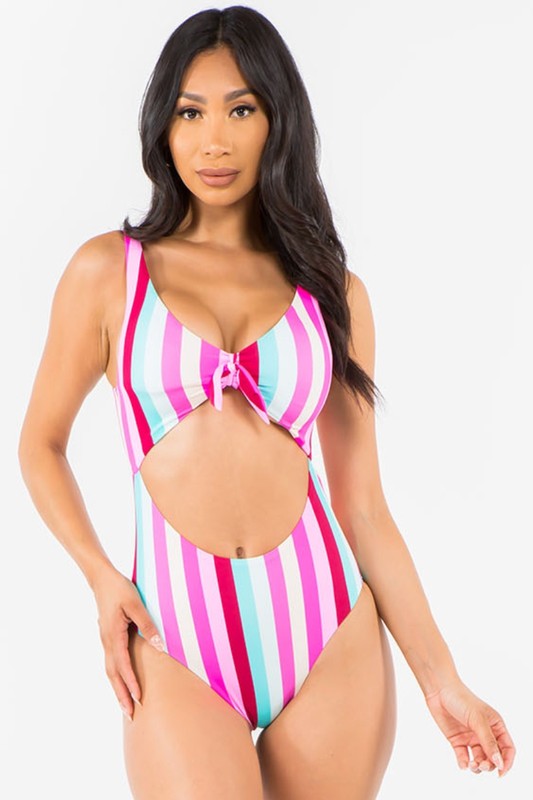 Candy Stripe Cutout One-Piece Swimsuit S1-M1-L1 3pcs 1 Pack