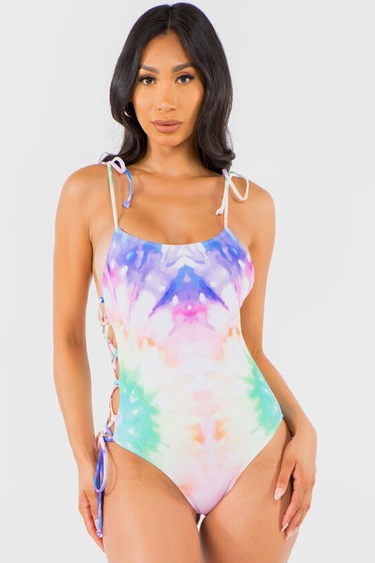 Tie Dye Side Lace Up One Piece Swimsuit S2-M2-L2 6pcs 1 Pack