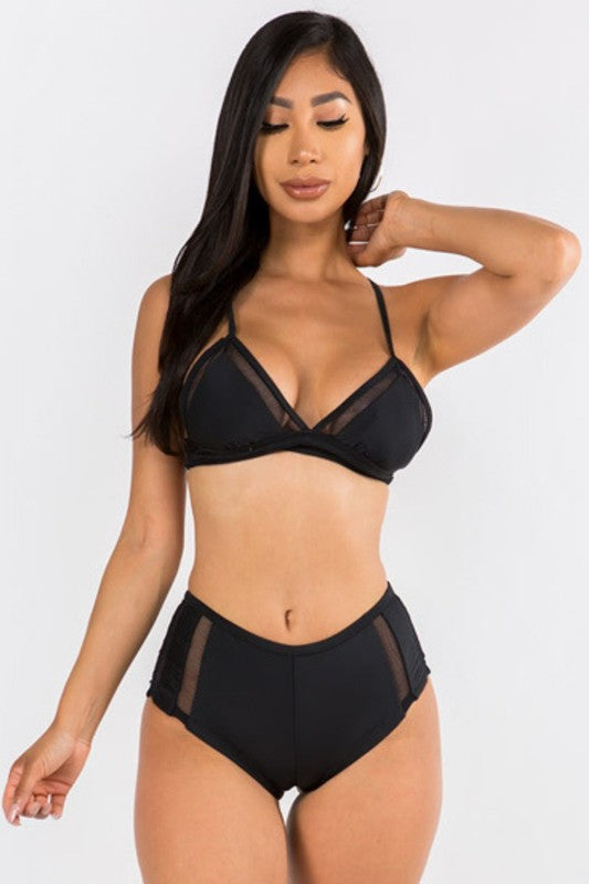 Midnight Mesh High-Waisted Bikini Set S1-M1-L1 3pcs 1 Pack