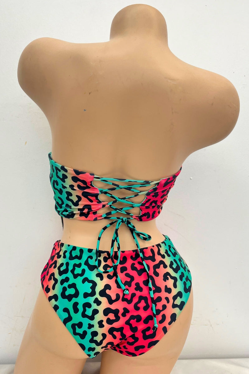 Vibrant Leopard Bandeau Top Bikini S1-M1-L1 3 pcs 1 pack