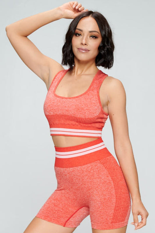 Seamless Ribbed Sports Bra & Biker Shorts Set S1-M1-L1 3 pcs 1 pack