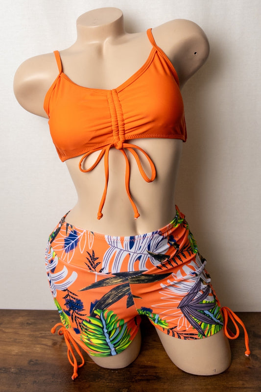Tropical Bow Tie Bikini with High Waisted Shorts S1-M1-L1 3 pcs 1 pack
