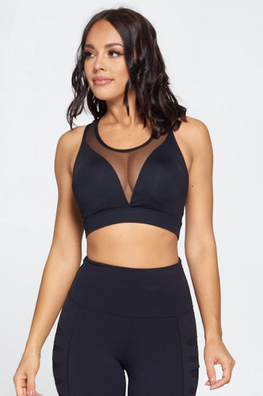 Strappy Back Mesh V-neck  Bra Top Black S2-M2-L2 6 pcs 1 pack