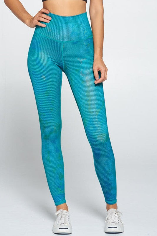 Light Camo Print Yoga Fitness Leggings Aqua S2-M2-L2 3 pcs 1 pack