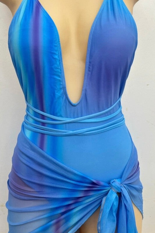 Ombre Halter String Swimsuit with Sarong S1-M1-L1 3 pcs 1 pack