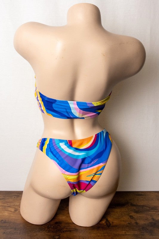 Retro Swirl Bandeau Bikini Set S1-M1-L1 3 pcs 1 pack