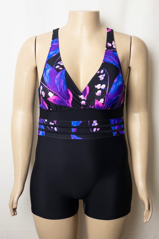 Midnight Bloom Plus Size Swimsuit Shorts One-Piece 5pcs pack