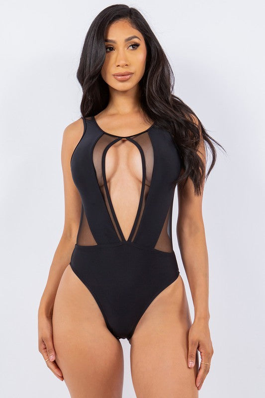 Bold Mesh Cut-Out One-Piece Swimsuit Black 6 pcs 1 pack