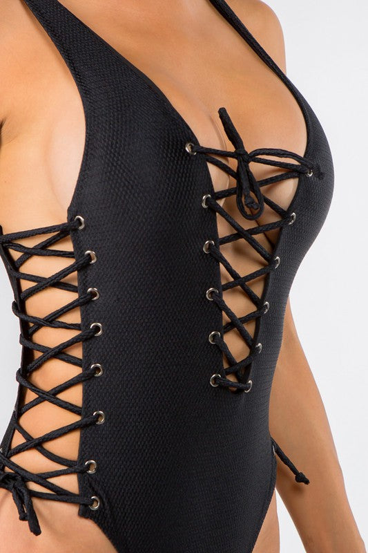 Lace up sexy one piece swimsuit S1-M1-L1 3 pcs 1 pack