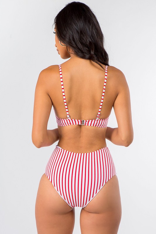 Cute Bowtie Striped High waist Swimwear Set S-M-L 6 pcs 1 set