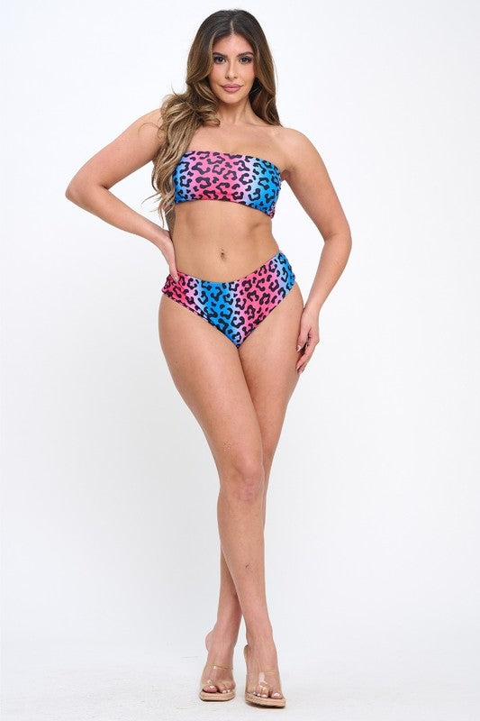 Vibrant Leopard Bandeau Top Bikini S1-M1-L1 3 pcs 1 pack