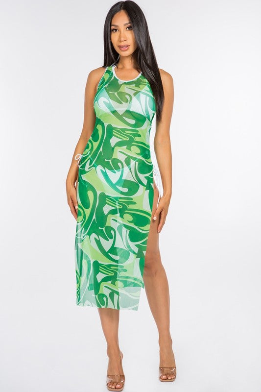 3pcs Geo Mix Sheer Dress and Bikini Set S-M-L 3 set 1 pack