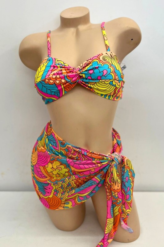 Psychedelic Swirl Bikini Set with Sarong S1-M1-L1 3 pcs 1 pack