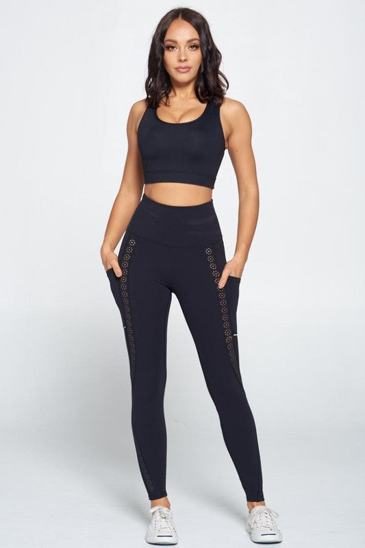 LYY-23 Leggings and RA21-4 Black Bra Top Set S1-M1-L1 3 pcs 1 pack