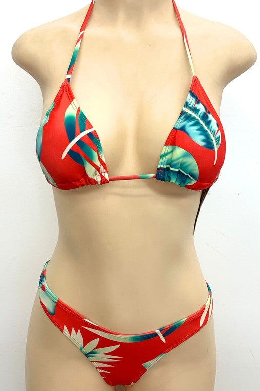 Tropical Palm Print Bikini Set with Sarong S-M-L 3 pcs 1 pack