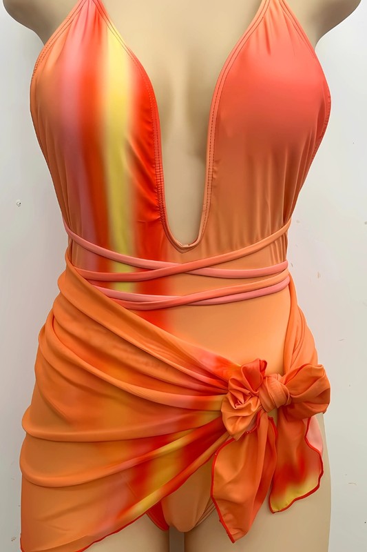 Ombre Halter String Swimsuit with Sarong S1-M1-L1 3 pcs 1 pack