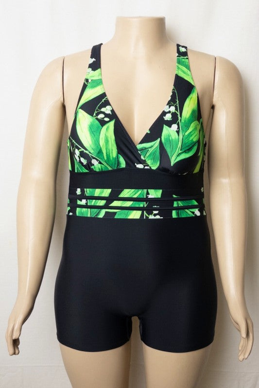Midnight Bloom Plus Size Swimsuit Shorts One-Piece 5pcs pack
